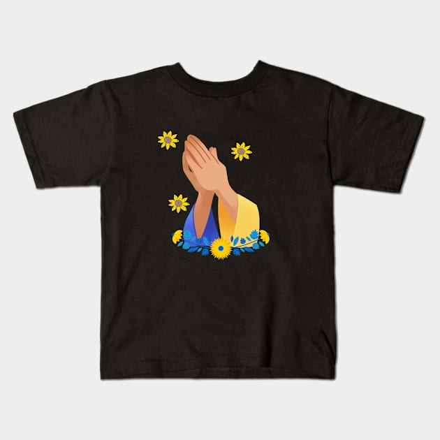 Pray For Ukraine Floral Look Kids T-Shirt by NICHE&NICHE